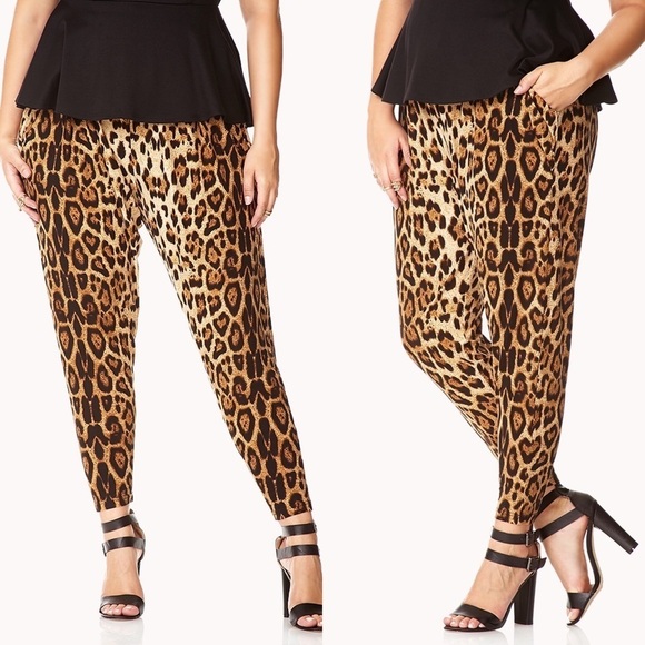 Forever 21 Women's‎ Brown Run Wild Leopard Harem Pants with Pockets Size Small - Picture 1 of 5